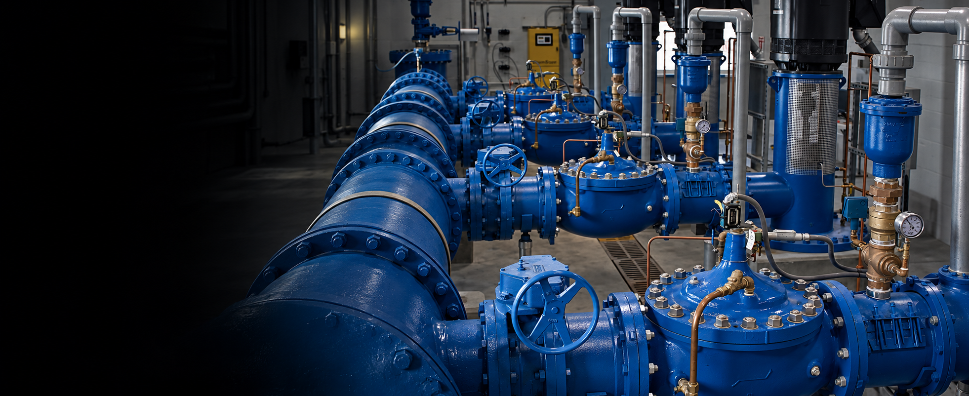 Blue flow-control valve installation