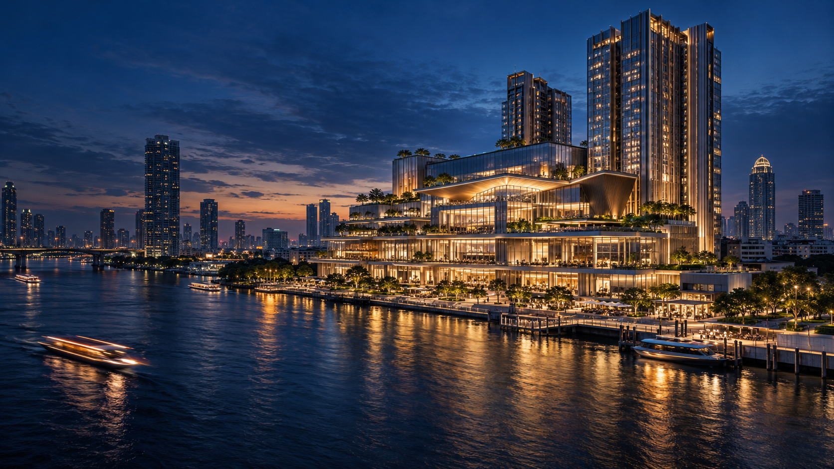 Conceptual riverside landmark development